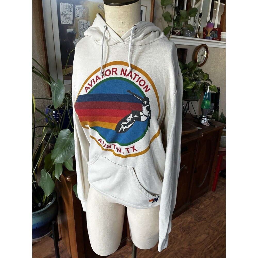 Aviator Nation Austin Texas Vintage White Hoodie Medium
